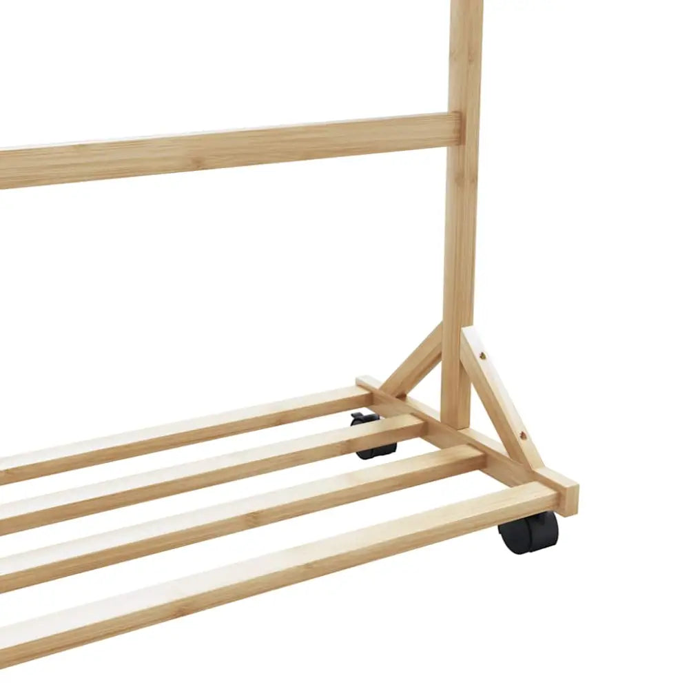 Kledingrek met haken en wielen 100x35x157 cm bamboe - Kledingrekken & kastinrichting