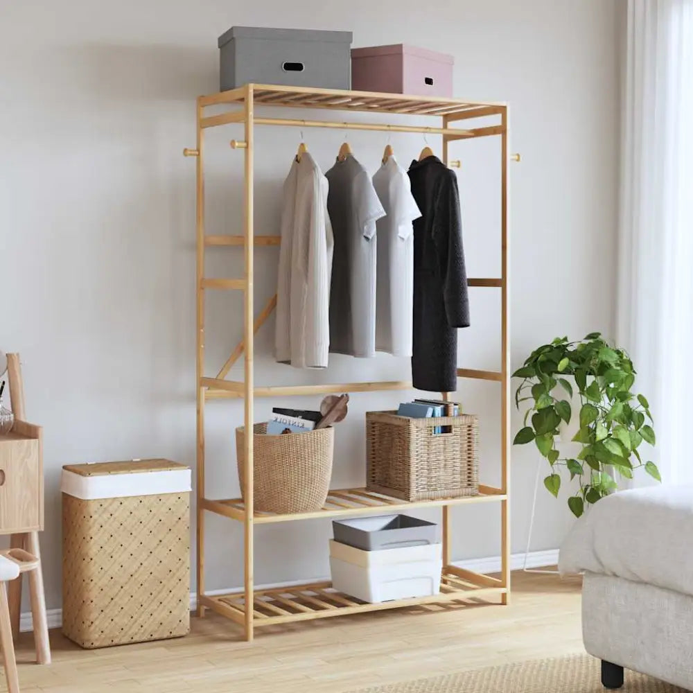Kledingrek met schappen 110x40x175 cm bamboe - Kledingrekken & kastinrichting