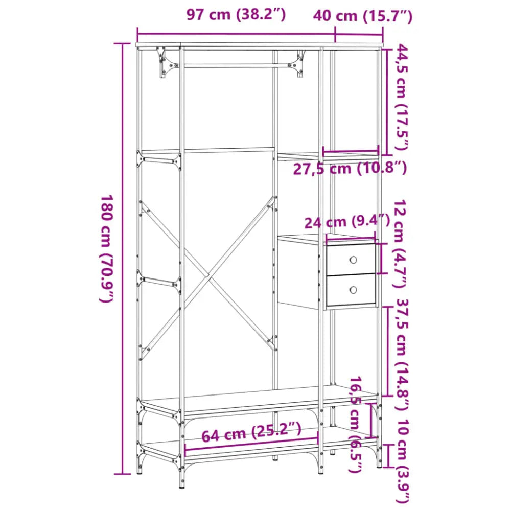 Kledingrek met schappen bewerkt hout zwart - Kledingrekken & kastinrichting