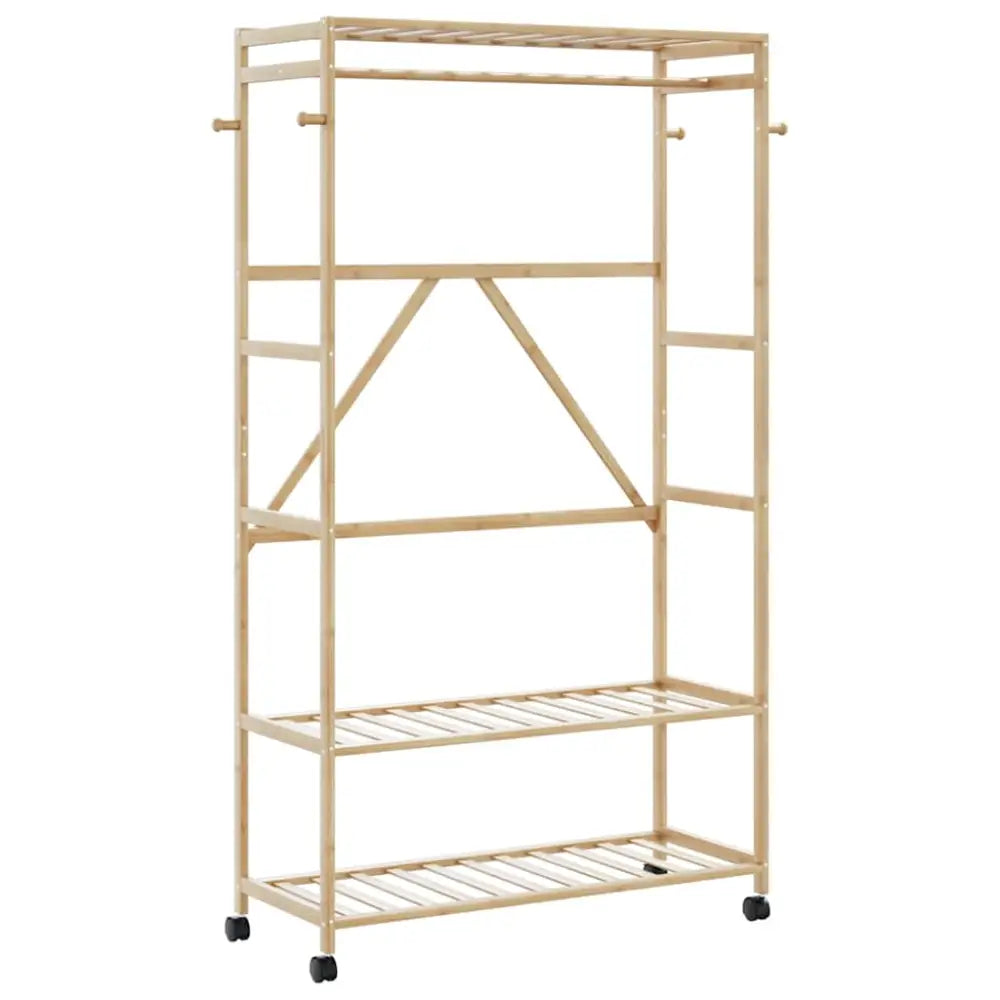 Kledingrek met schappen en wielen 110x40x180 cm bamboe - Kledingrekken & kastinrichting