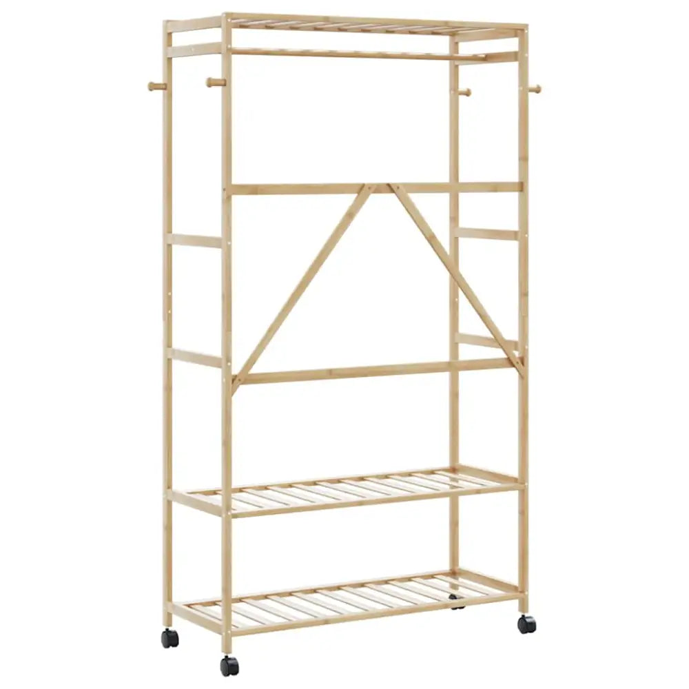 Kledingrek met schappen en wielen 110x40x180 cm bamboe - Kledingrekken & kastinrichting