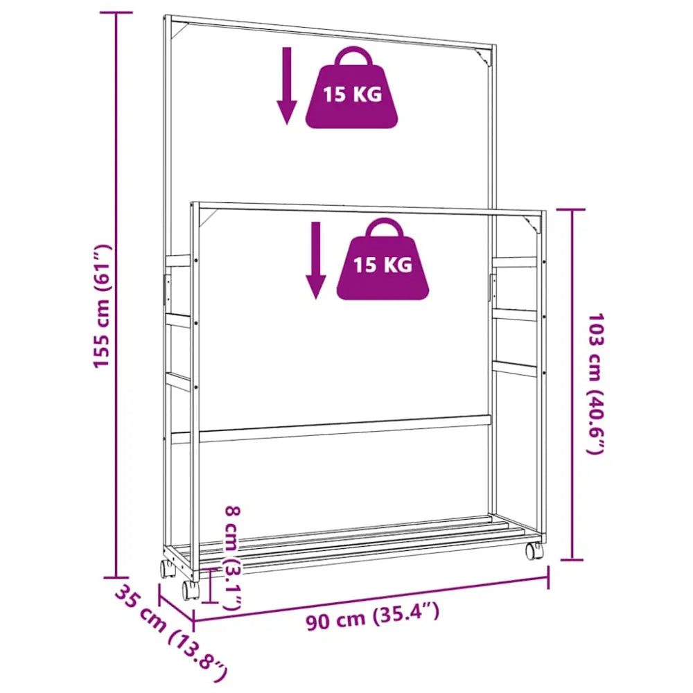 Kledingrek met schappen en wielen 90x35x155 cm bamboe - Kledingrekken & kastinrichting