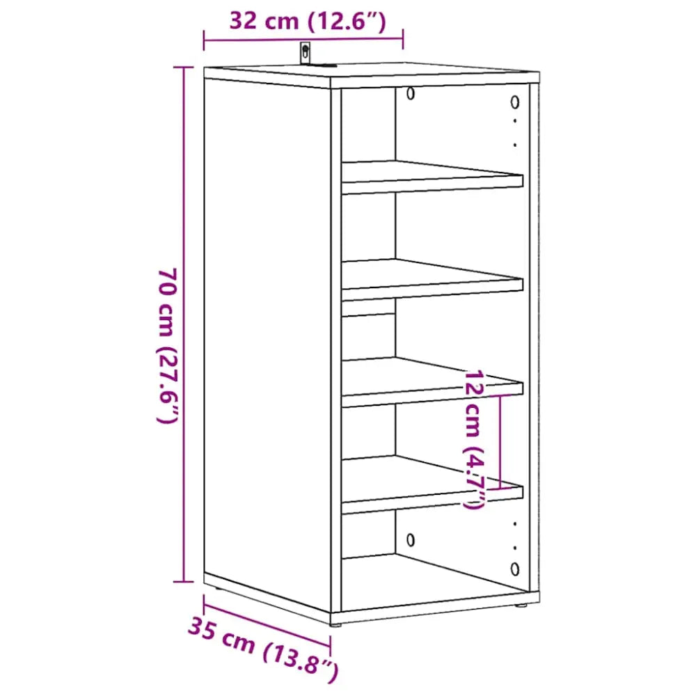 Schoenenkast 32x35x70 cm bewerkt hout oud houtkleurig - Schoenenrekken