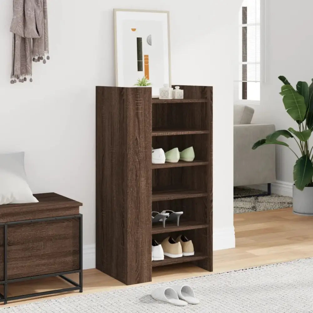 Schoenenkast 52x37,5x100 cm bewerkt hout bruin eikenkleurig - Schoenenrekken