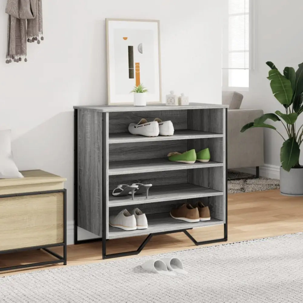 Schoenenkast 80x38x78 cm bewerkt hout grijs sonoma eikenkleurig - Schoenenrekken