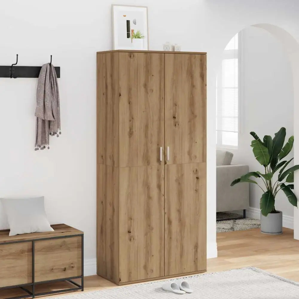 Schoenenkast 80x39x178 cm bewerkt hout artisanaal eikenkleur - Schoenenrekken