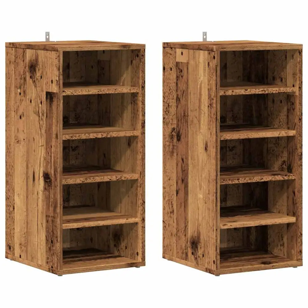 Schoenenkasten 2 st 32x35x70 cm bewerkt hout oud houtkleurig - Schoenenrekken