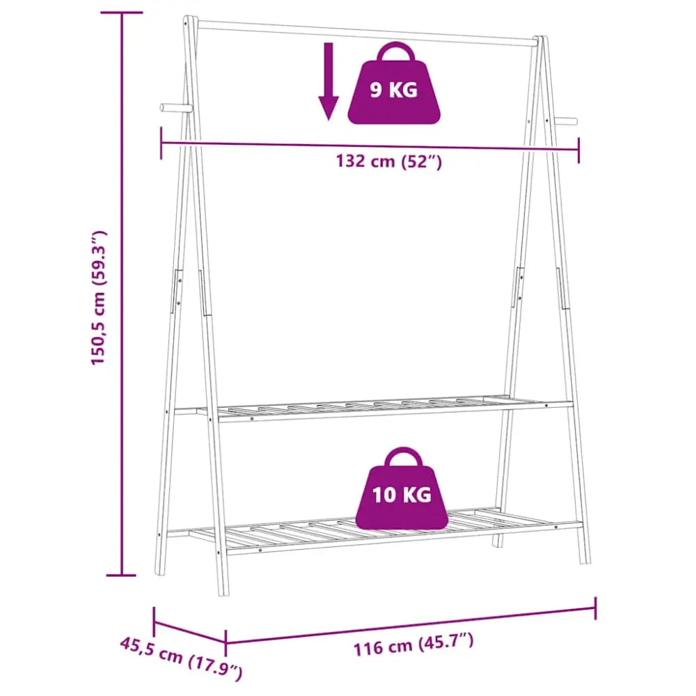 Kledingrek met schappen 132x45,5x150,5 cm bamboe - Kledingrekken & kastinrichting