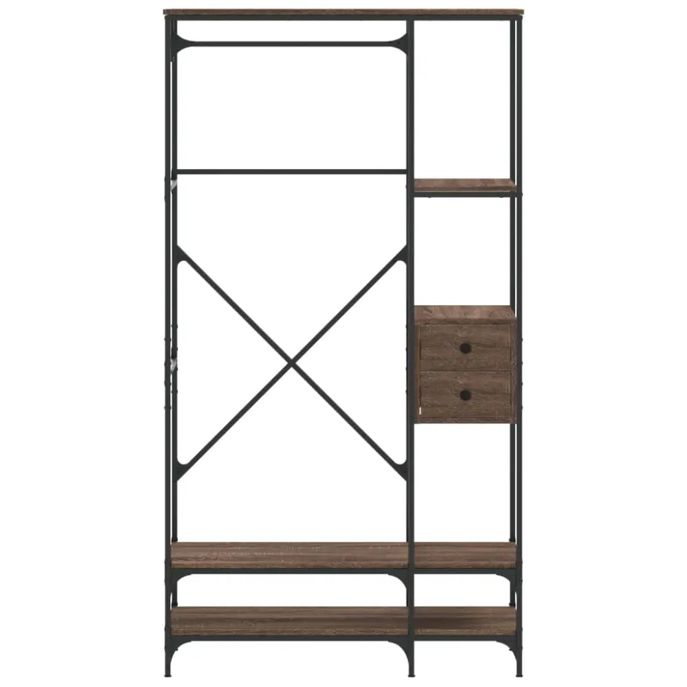 Kledingrek met schappen bewerkt hout bruin eikenkleur - Kledingrekken & kastinrichting