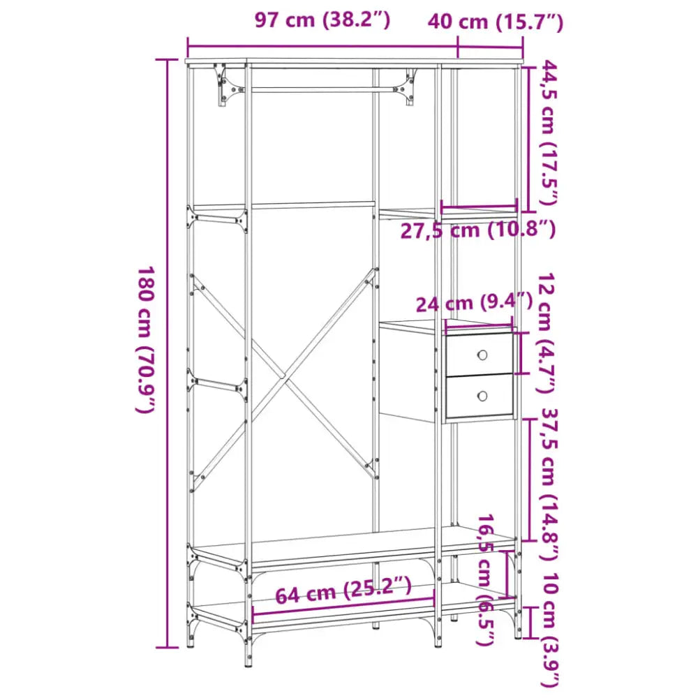 Kledingrek met schappen bewerkt hout bruin eikenkleur - Kledingrekken & kastinrichting
