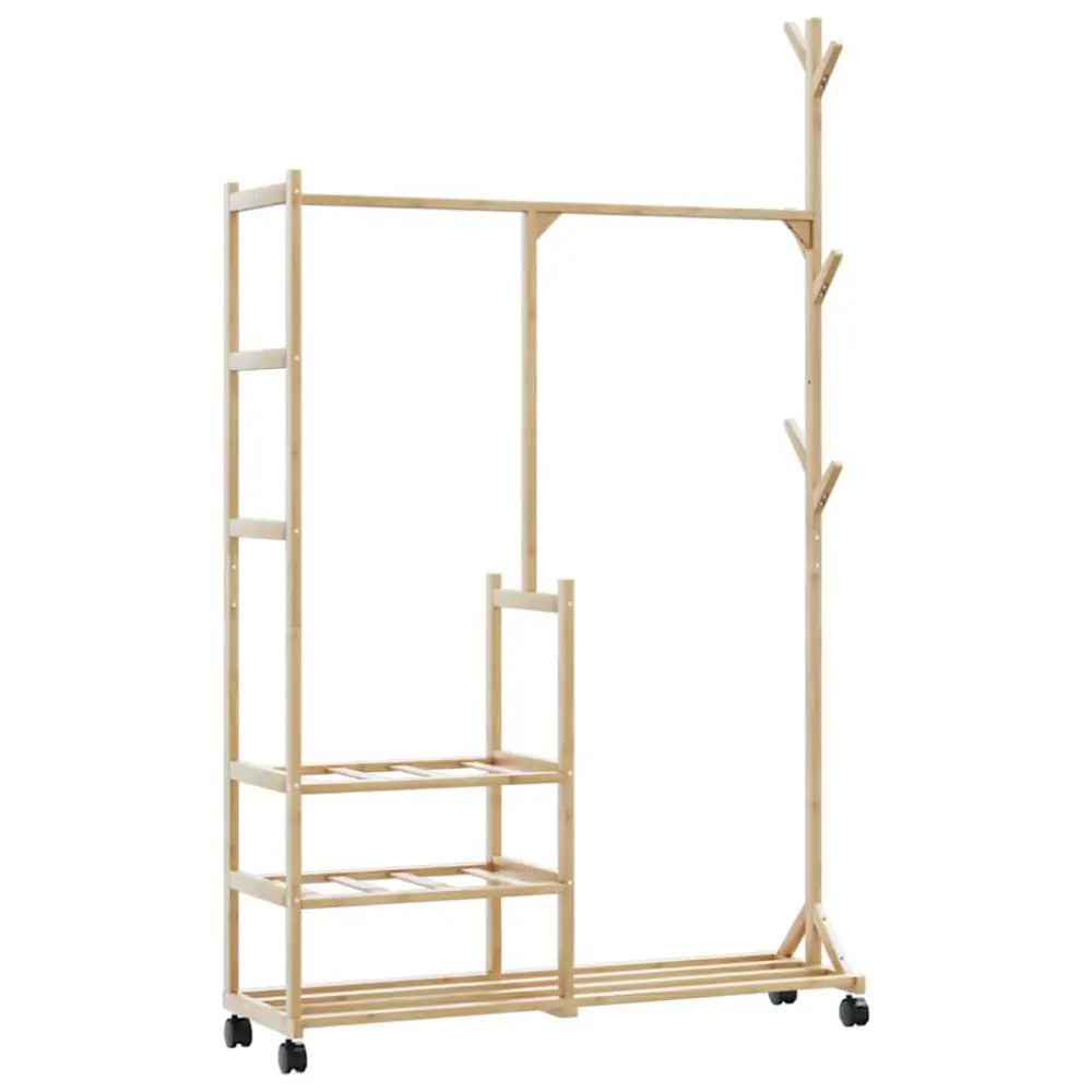 Kledingrek met schappen en wielen 100x38x175,5 cm bamboe - Kledingrekken & kastinrichting