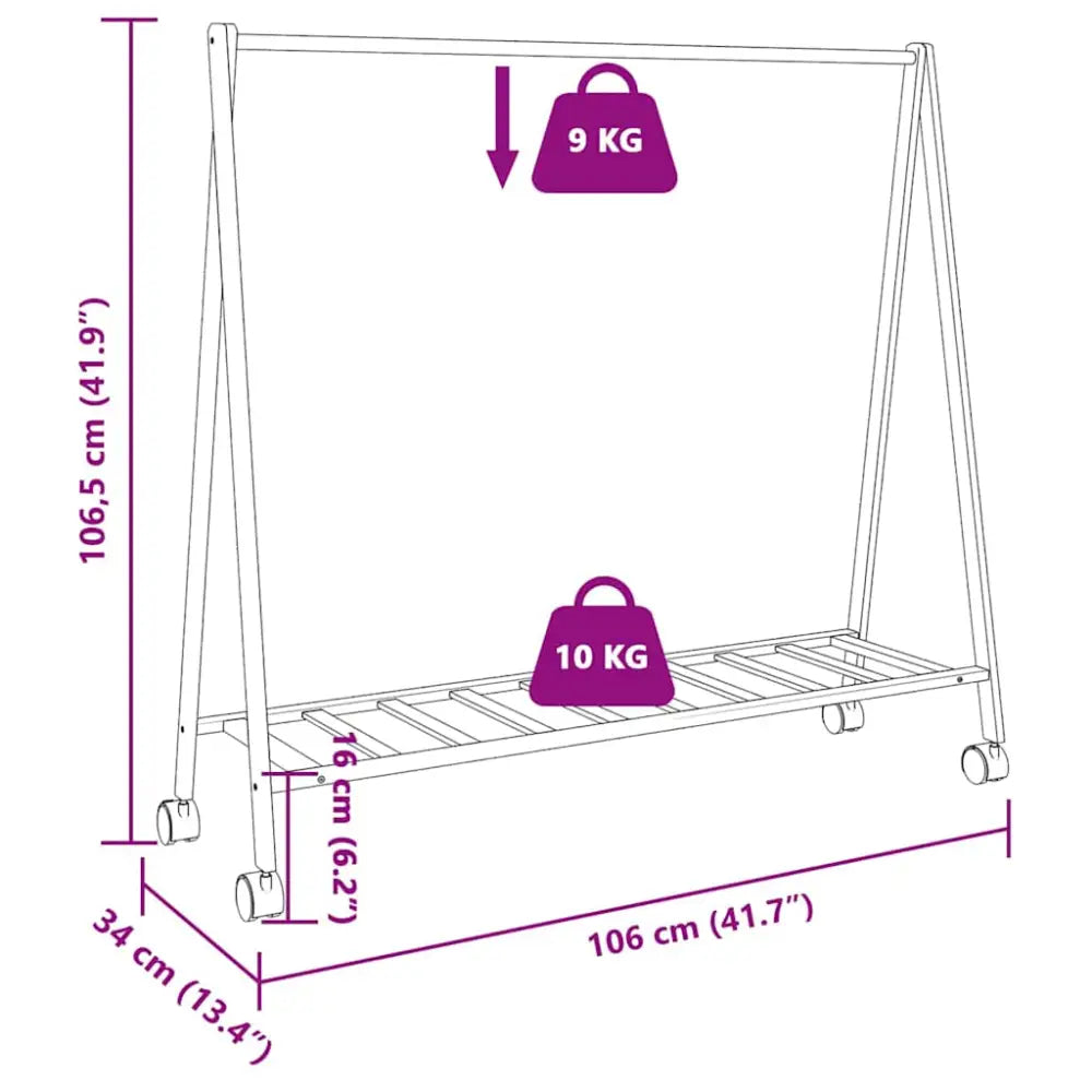 Kledingrek met schappen en wielen 106x34x106,5 cm bamboe - Kledingrekken & kastinrichting