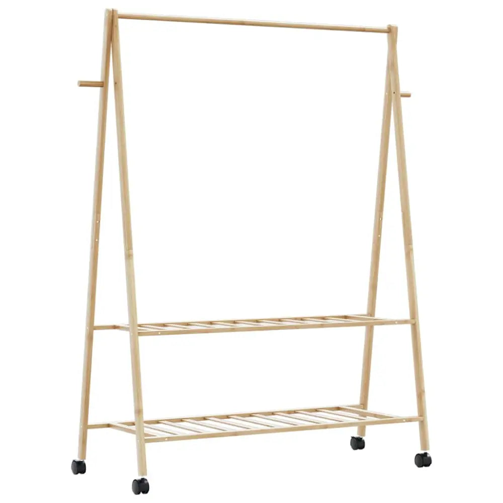 Kledingrek met schappen en wielen 132x45,5x155,5 cm bamboe - Kledingrekken & kastinrichting