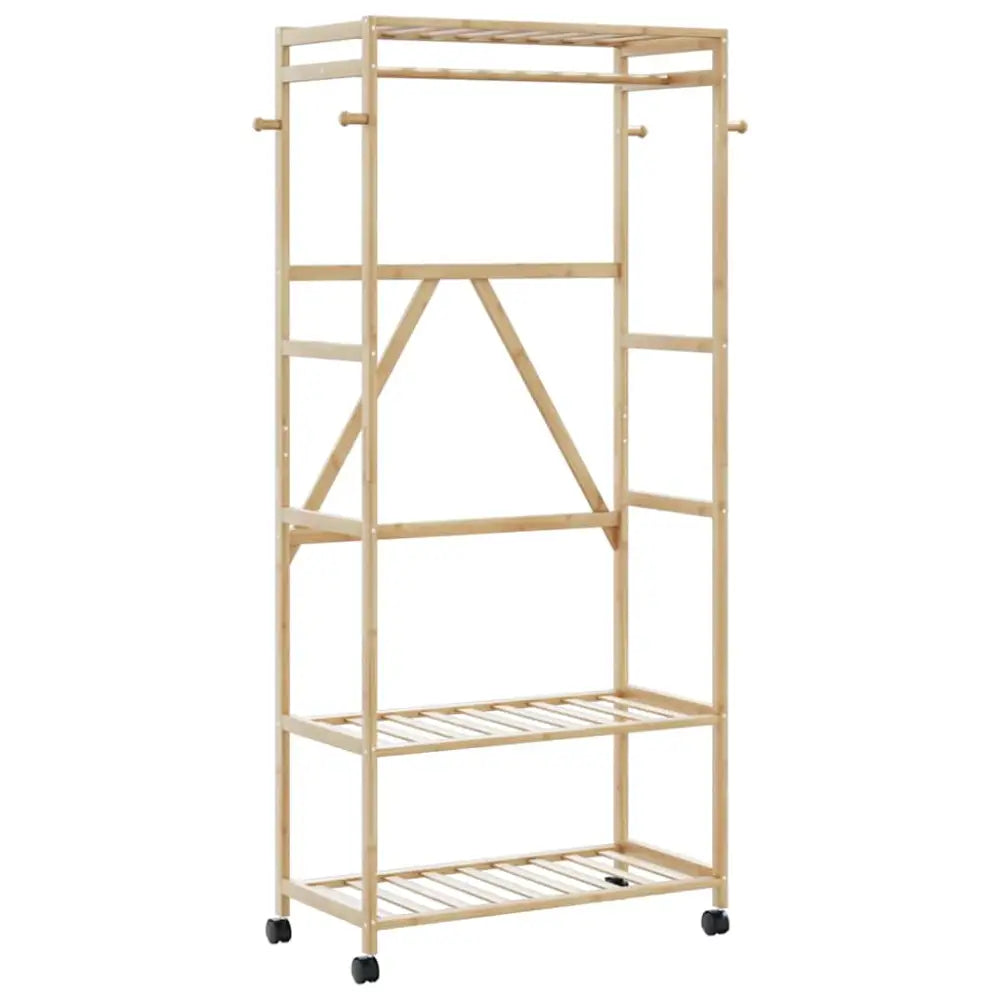 Kledingrek met schappen en wielen 90x40x179,5 cm bamboe - Kledingrekken & kastinrichting