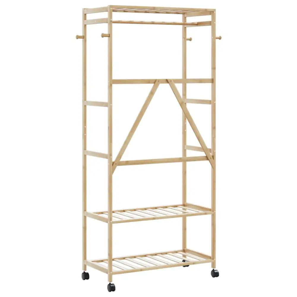 Kledingrek met schappen en wielen 90x40x179,5 cm bamboe - Kledingrekken & kastinrichting