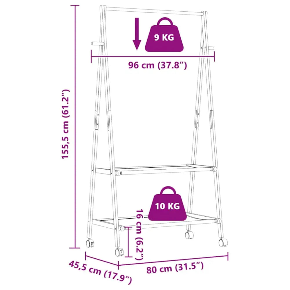Kledingrek met schappen en wielen 96x45,5x155,5 cm bamboe - Kledingrekken & kastinrichting