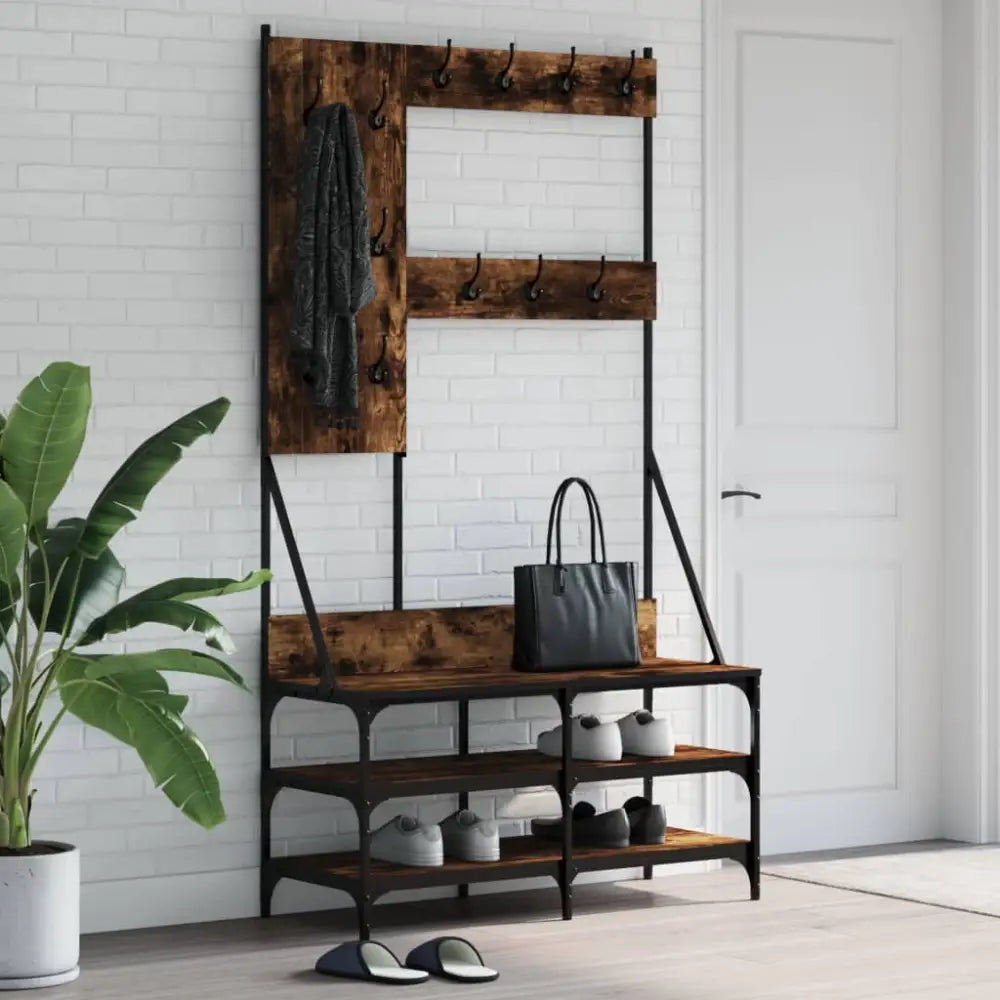 Kledingrek met schoenenrek 100x40x184 cm gerookt eikenkleurig - Kledingrekken & kastinrichting