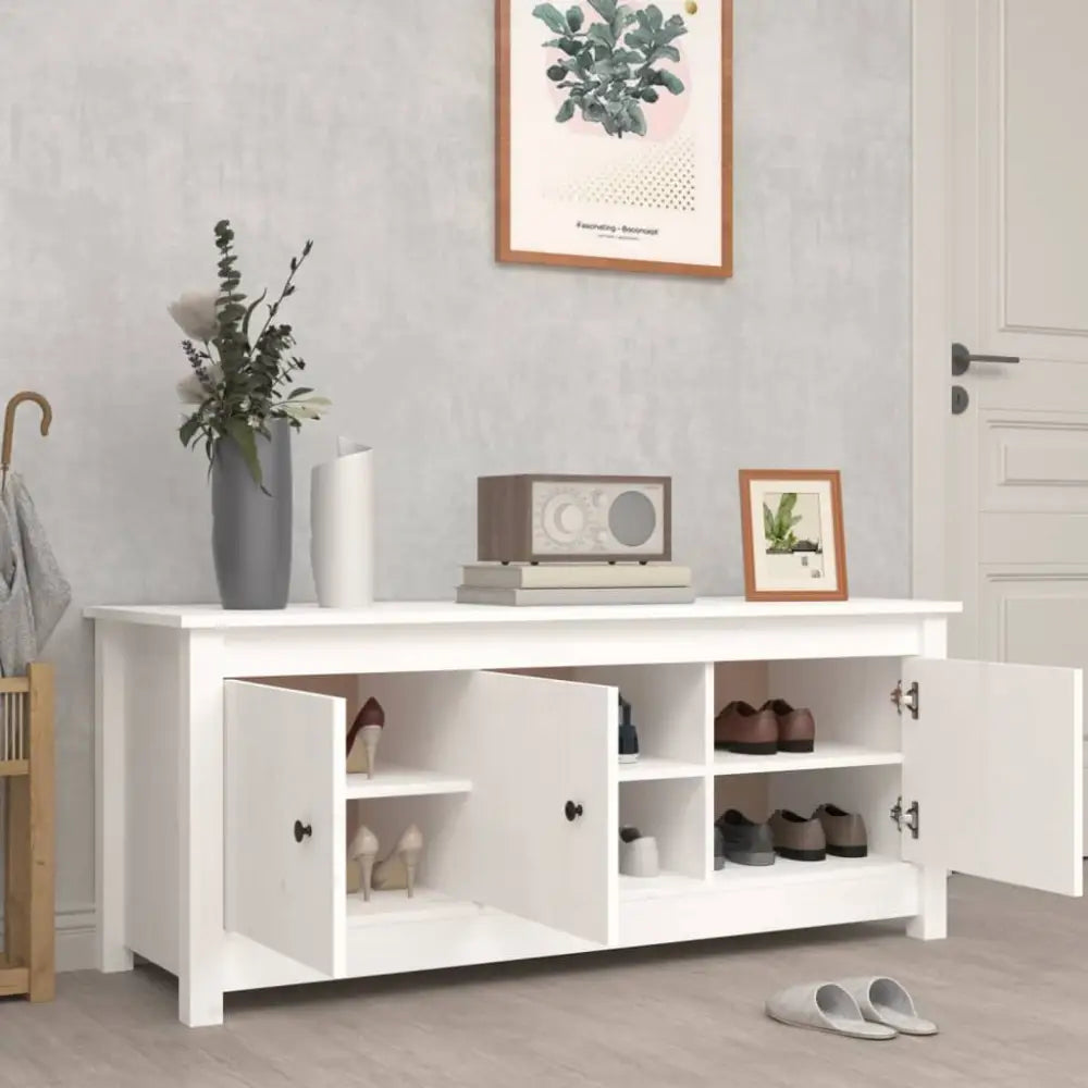 Schoenenkast 110x38x45,5 cm massief grenenhout wit - Schoenenrekken