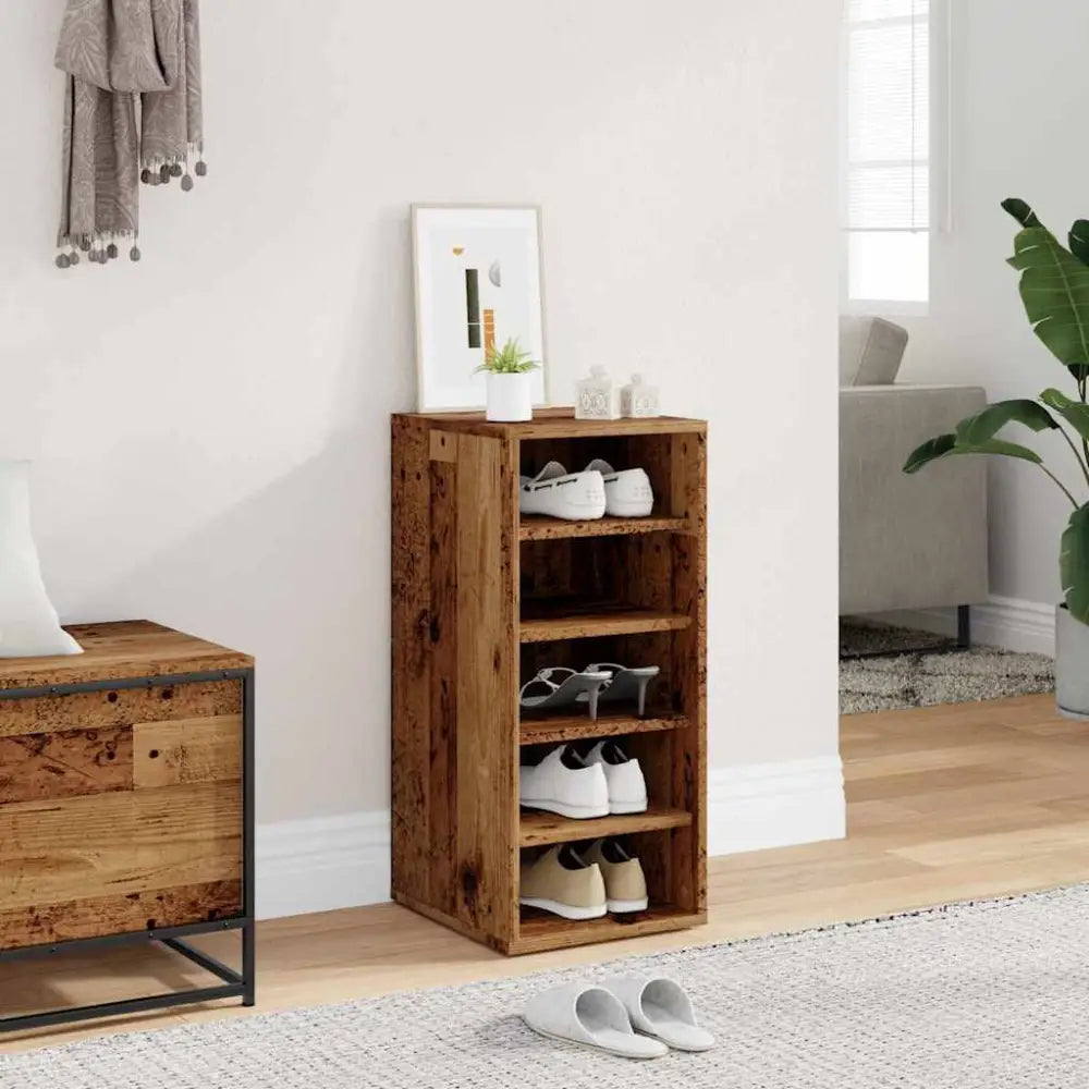 Schoenenkast 32x35x70 cm bewerkt hout oud houtkleurig - Schoenenrekken