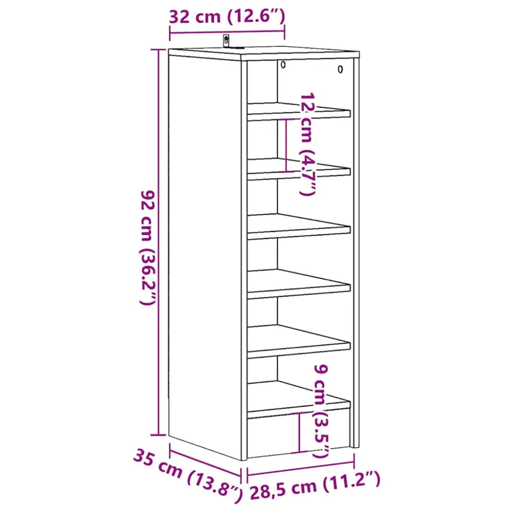 Schoenenkast 32x35x92 cm bewerkt hout artisanaal eikenkleur - Schoenenrekken