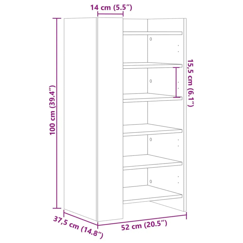 Schoenenkast 52x37,5x100 cm bewerkt hout zwart - Schoenenrekken