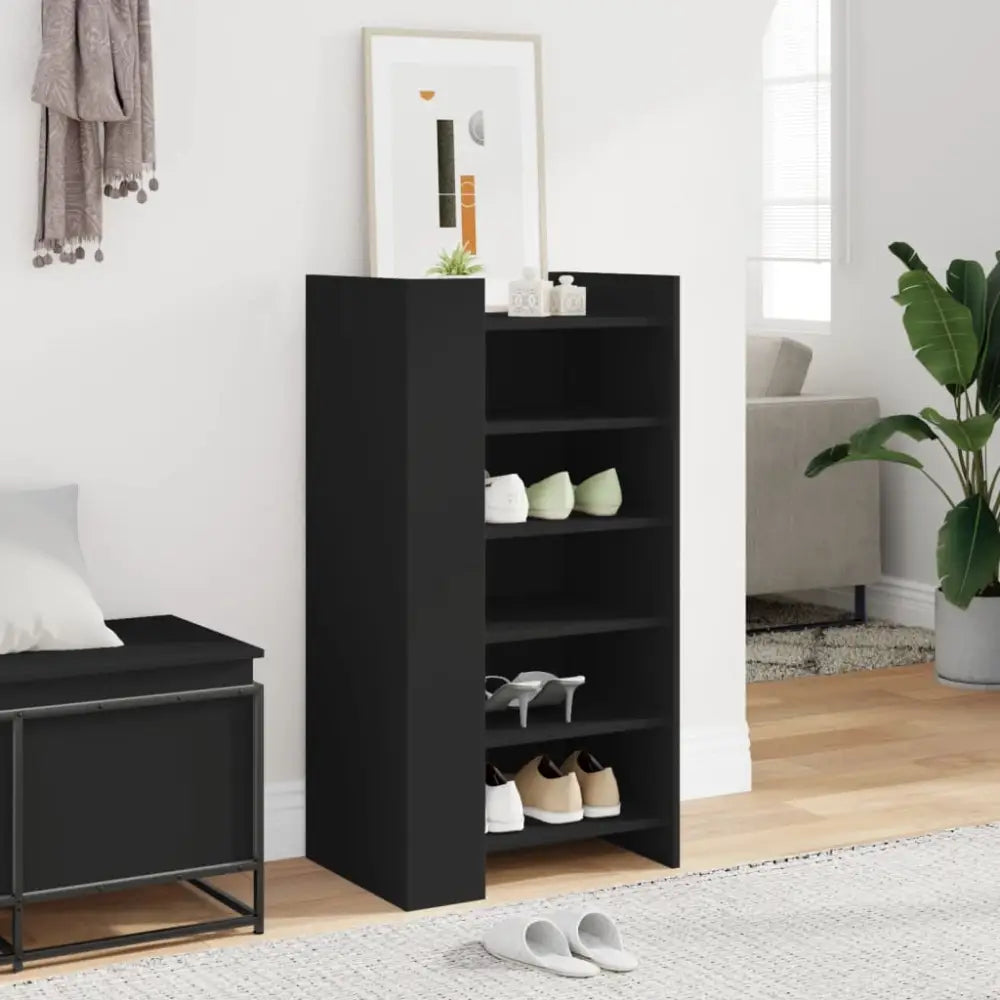 Schoenenkast 52x37,5x100 cm bewerkt hout zwart - Schoenenrekken