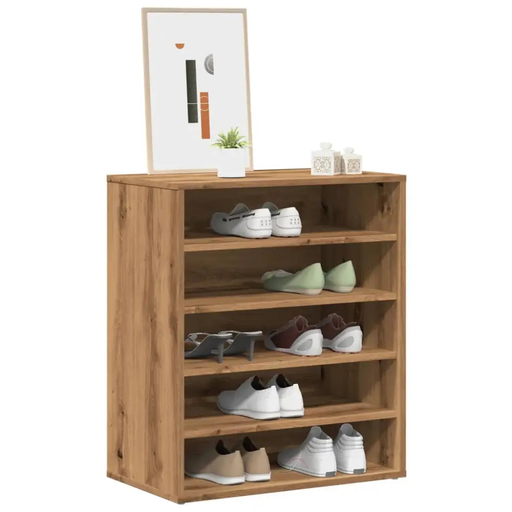Schoenenkast 60x35x70 cm bewerkt hout artisanaal eikenkleur - Schoenenrekken