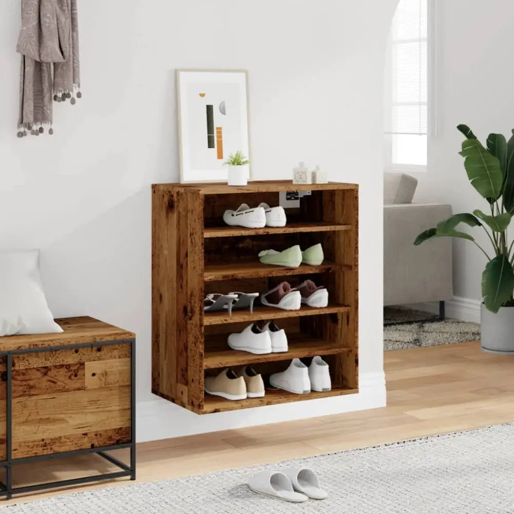 Schoenenkast 60x35x70 cm bewerkt hout oud houtkleurig - Schoenenrekken