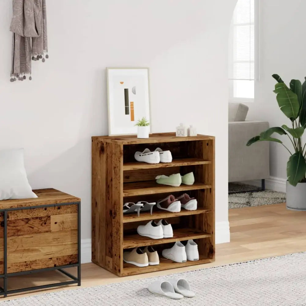 Schoenenkast 60x35x70 cm bewerkt hout oud houtkleurig - Schoenenrekken