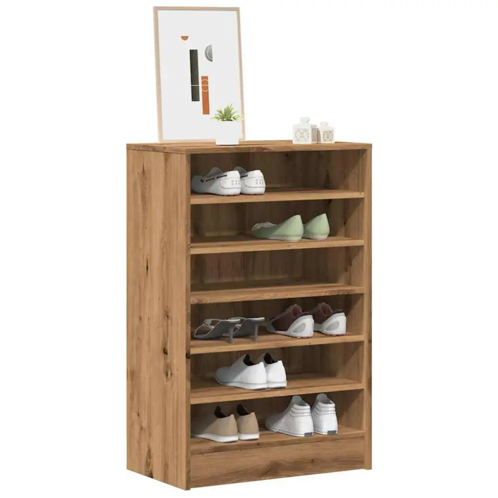 Schoenenkast 60x35x92 cm bewerkt hout artisanaal eikenkleur - Schoenenrekken