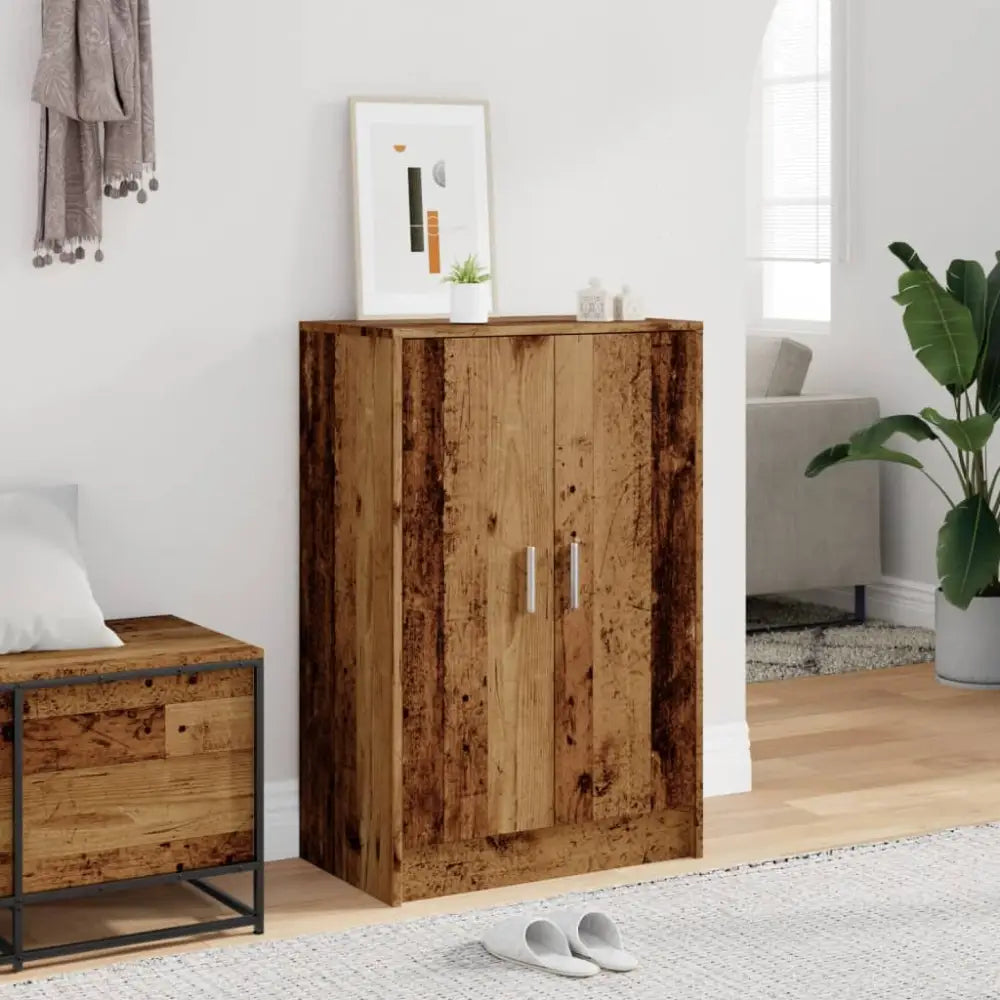 Schoenenkast 60x35x92 cm bewerkt hout oud houtkleurig - Schoenenrekken