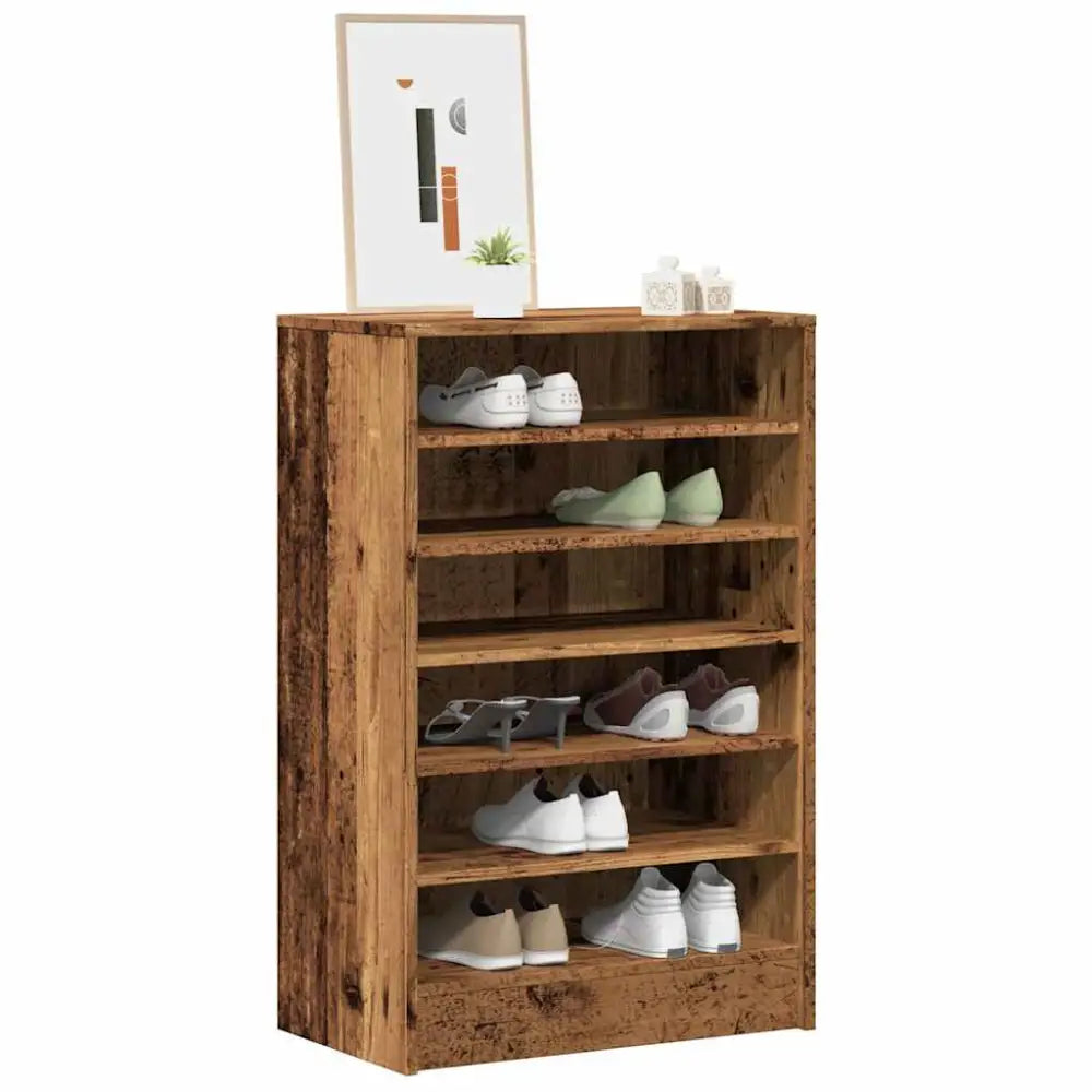 Schoenenkast 60x35x92 cm bewerkt hout oud houtkleurig - Schoenenrekken