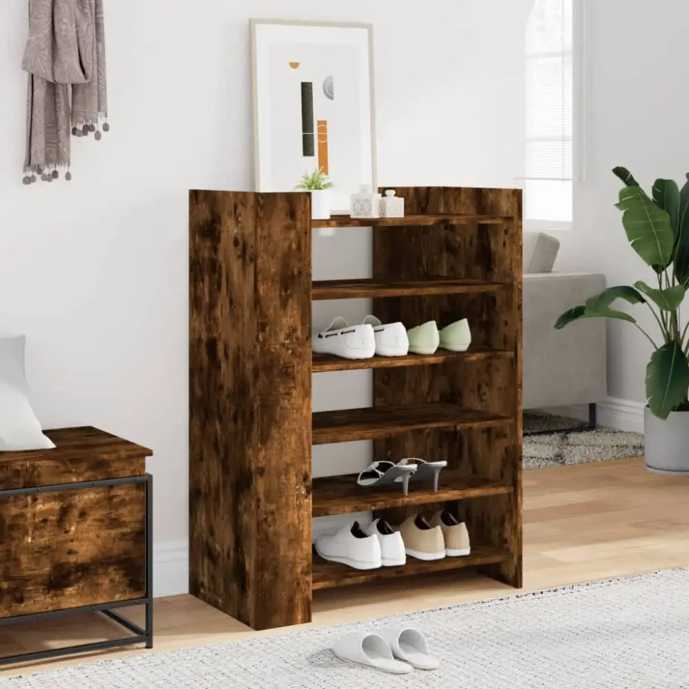 Schoenenkast 74,5x37,5x100 cm bewerkt hout gerookt eikenkleurig - Schoenenrekken