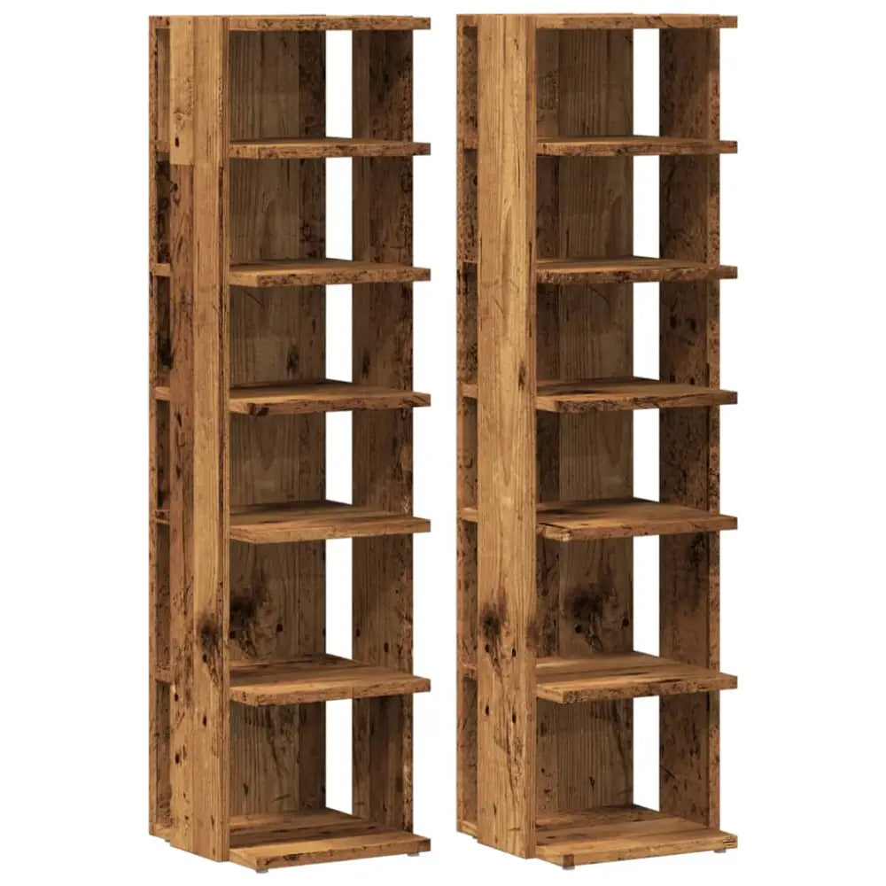 Schoenenkasten 2 st 28x27x102 cm bewerkt hout oud houtkleurig - Schoenenrekken