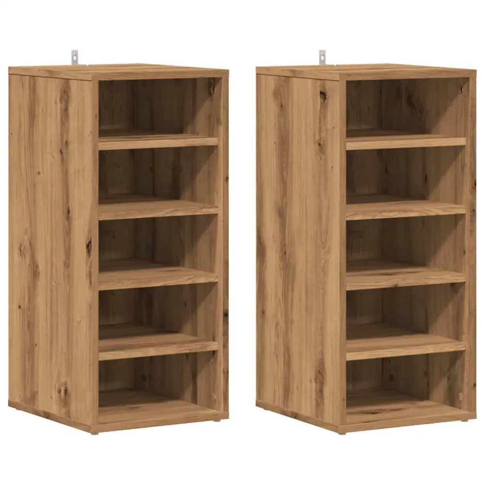 Schoenenkasten 2 st 32x35x70 cm bewerkt hout artisanaal eiken - Schoenenrekken